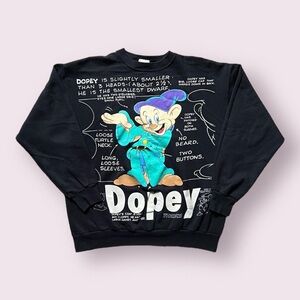 Vintage Y2K Disney Snow White and The Seven Dwarfs Dopey AOP Sweatshirt - Black